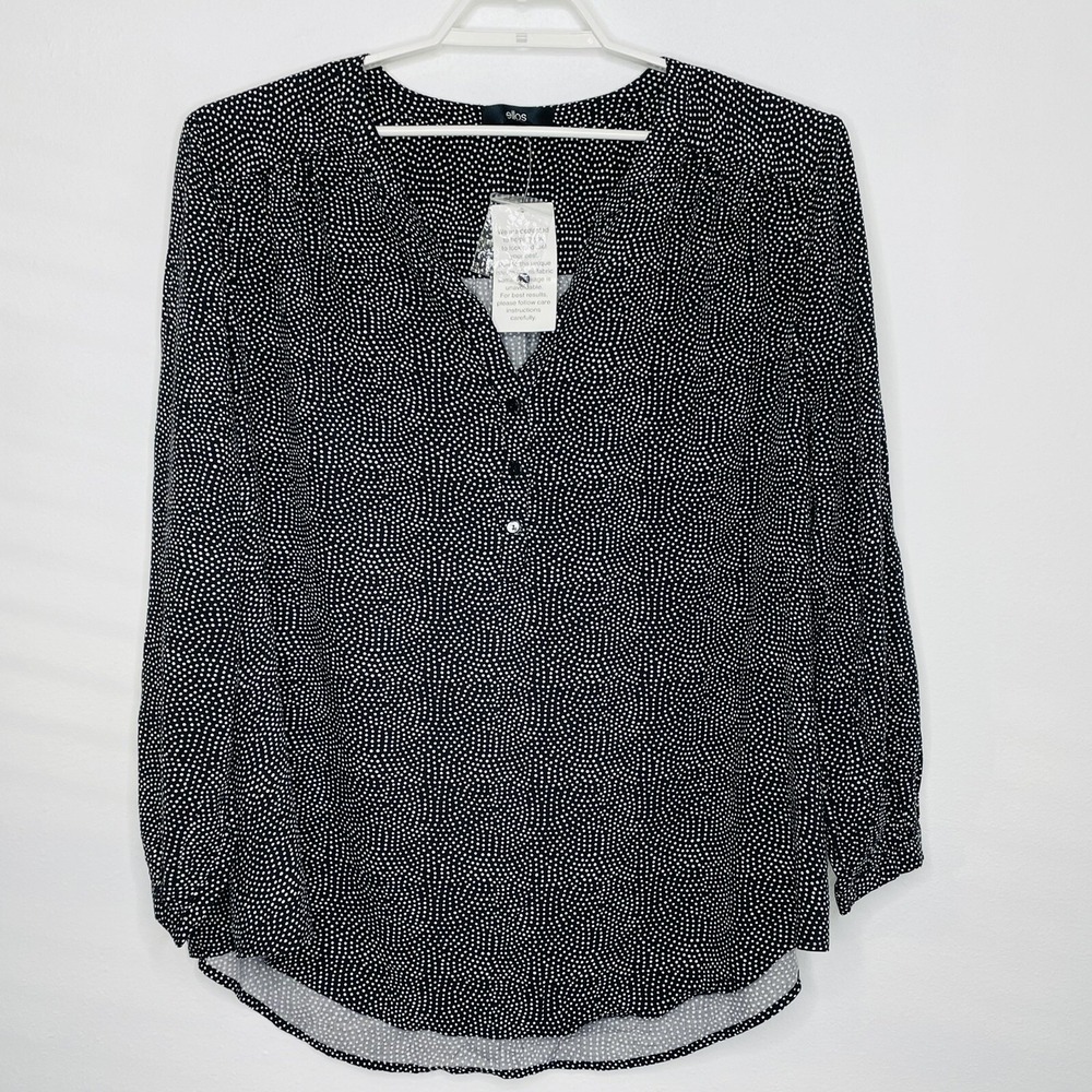 Ellos Women's Top Size 26 Black‎ White Polka Dots Long Sleeve V-Neck Popover NEW